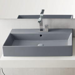 【数量限定品　2025年12月末出荷分まで】SMILE 壁付け・カウンター置き型洗面器800mm+コラムシングルレバー洗面混合栓(引棒無し)+排水目皿+ボトルトラップセット