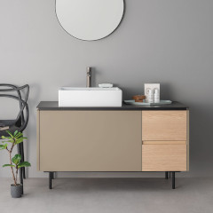 ASSEMBLAGE キャビネットセット1200mm(洗面ボウル左インセットタイプ) 天板:シリウス/扉:スモーキーベージュ&オークウッド/脚部(H150mm):マットブラック