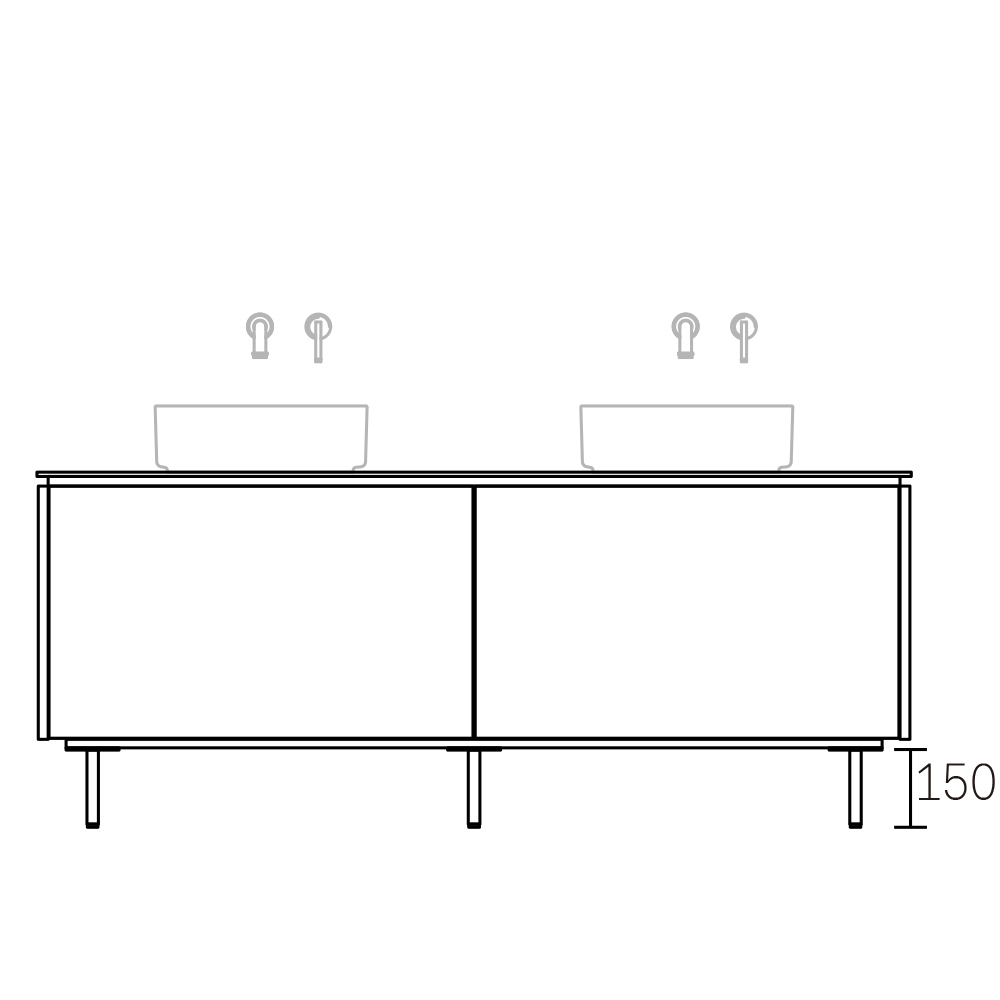 ASSEMBLAGE　キャビネットセット1650mm　引き出しタイプ(洗面ボウルダブル)　天板:ダナエ　扉:ディムグレー　脚部:マットブラック　H:150