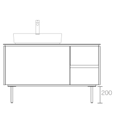 ASSEMBLAGE キャビネットセット1200mm(洗面ボウル左インセットタイプ) 天板:シリウス/扉:ディムグレー&オークウッド/脚部(H200mm):マットブラック