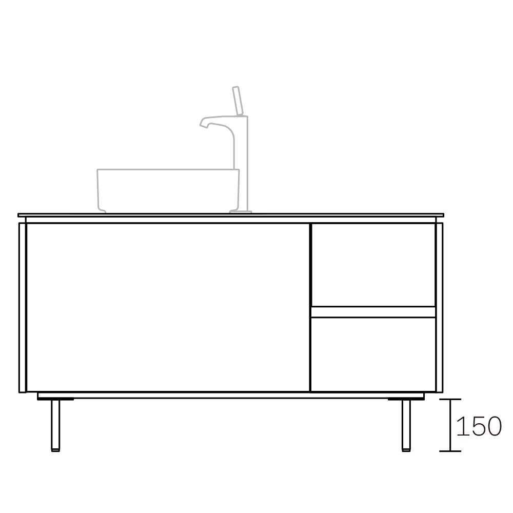 ASSEMBLAGE キャビネットセット1200mm(洗面ボウル左/水栓アウトセットタイプ) 天板:ダナエ/扉:スモーキーベージュ/脚部(H150mm):マットブラック