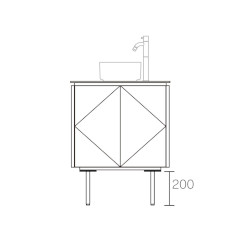 ASSEMBLAGE MINI キャビネット600mm (水栓アウトセット取付穴径25mm) 天板:SILVER 扉:オークウッド 脚:ブロンズ H200mm