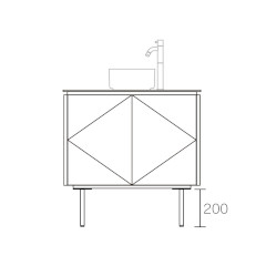 ASSEMBLAGE MINI キャビネット750mm (水栓アウトセット取付穴径35mm) 天板:SILVER 扉:ウィロー 脚:マットブラック H200mm
