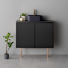 ASSEMBLAGE MINI キャビネット750mm (水栓インセットタイプ) 天板:シリウス 扉:ディムグレー 脚:ブロンズ H200mm