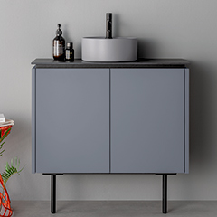 ASSEMBLAGE MINI キャビネット750mm (水栓インセットタイプ) 天板:シリウス 扉:スレートグレー 脚:マットブラック H200mm