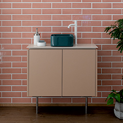 ASSEMBLAGE MINI キャビネット750mm (水栓アウトセット取付穴径25mm) 天板:IVORY 扉:スモーキーベージュ 脚:クロム H200mm