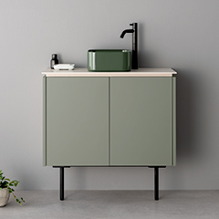 ASSEMBLAGE MINI キャビネット750mm (水栓アウトセット取付穴径25mm) 天板:ダナエ 扉:ウィロー 脚:マットブラック H200mm