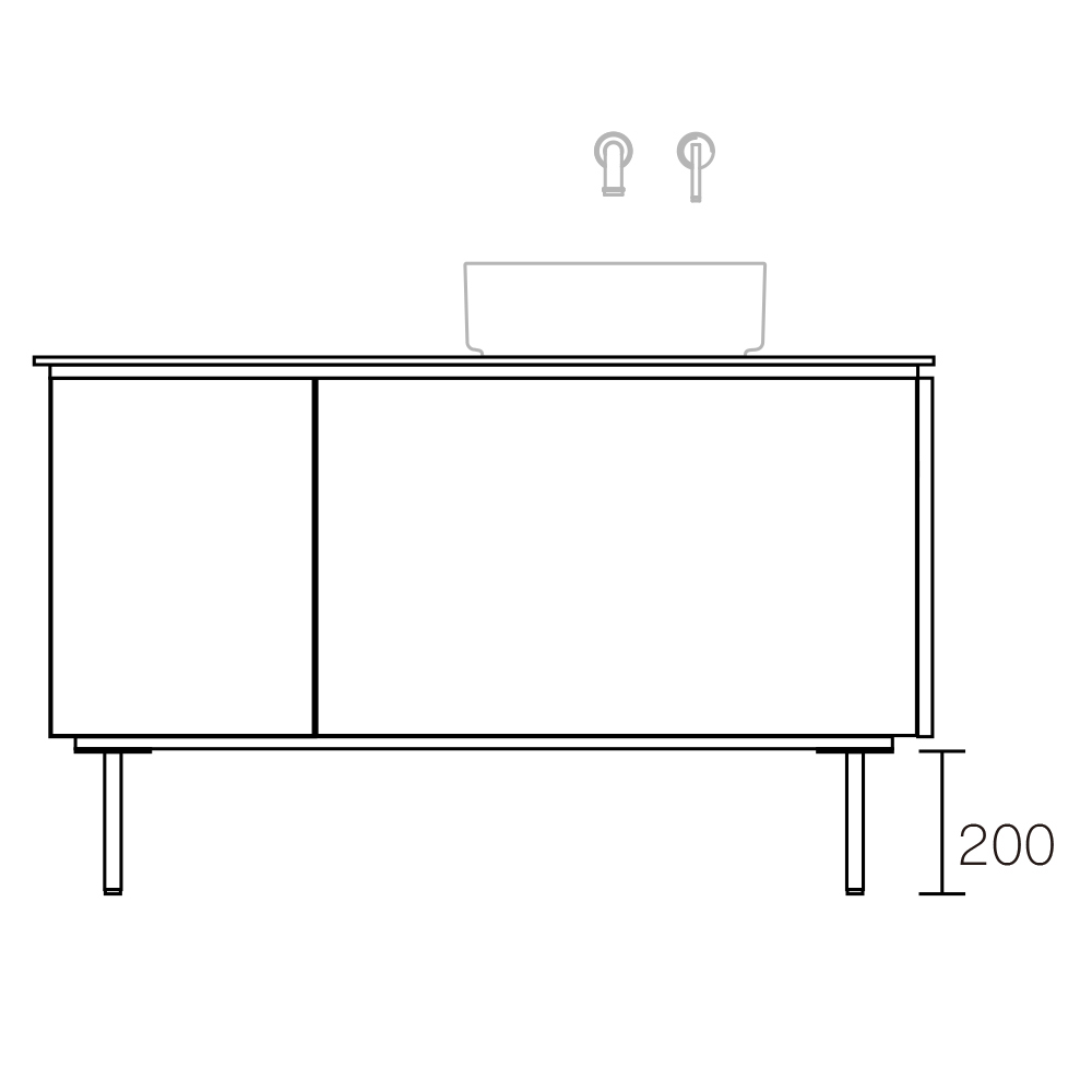 ASSEMBLAGE WHITE キャビネットセット1200mm　2段扉タイプ(洗面ボウル右)　脚部:ブロンズ　H:200
