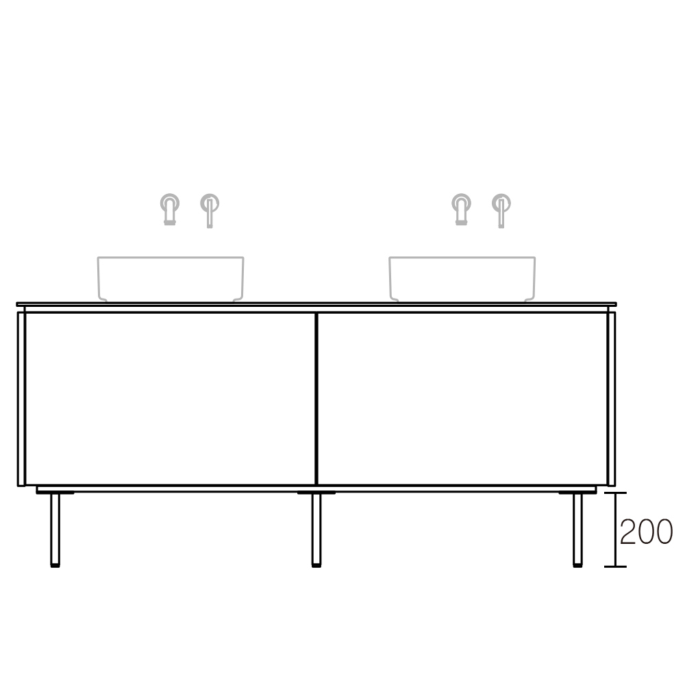 ASSEMBLAGE WHITE キャビネットセット1650mm　引き出しタイプ(洗面ボウルダブル)　脚部:マットブラック　H:200