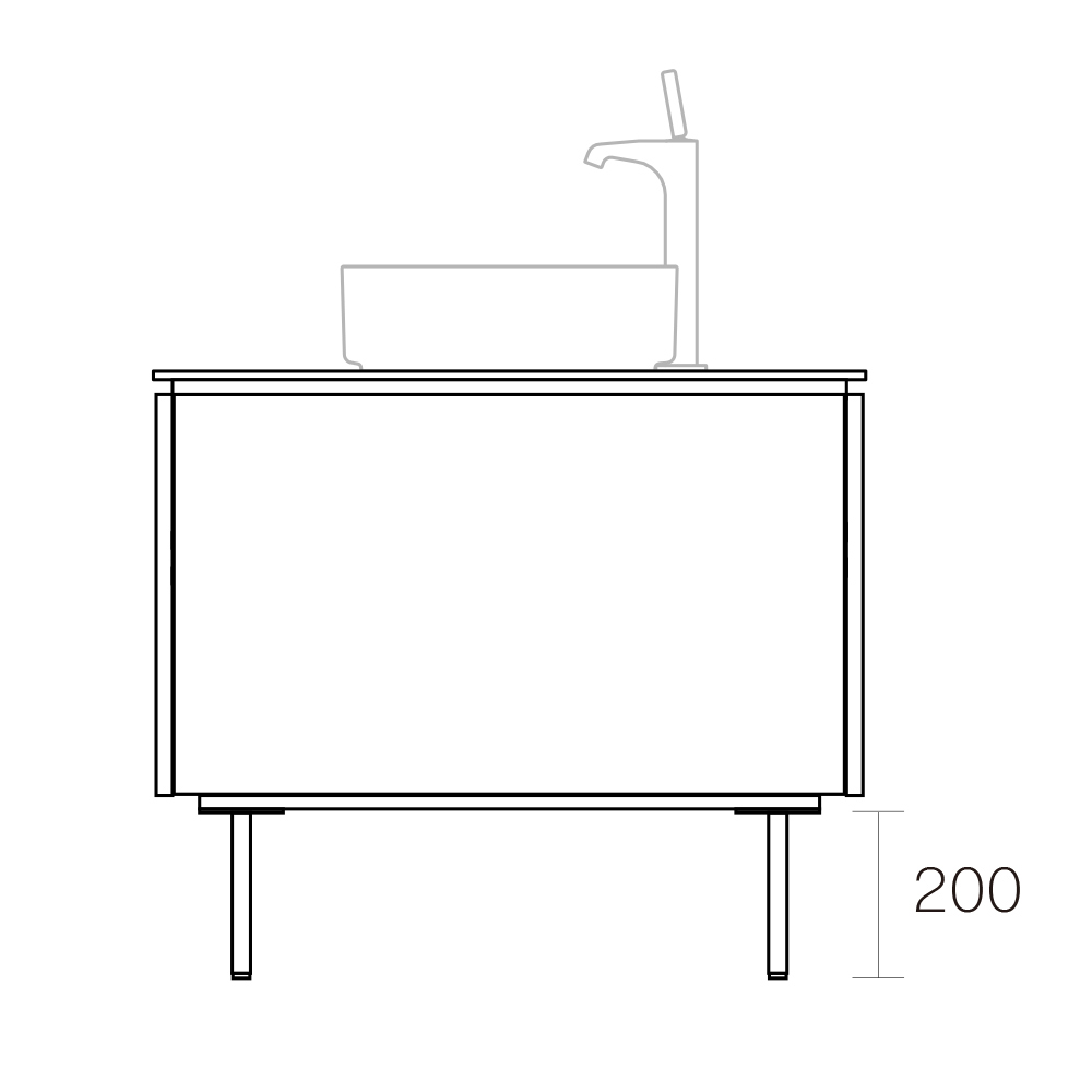 ASSEMBLAGE WHITE キャビネットセット850mm　引き出しタイプ　脚部:クロム　H:200