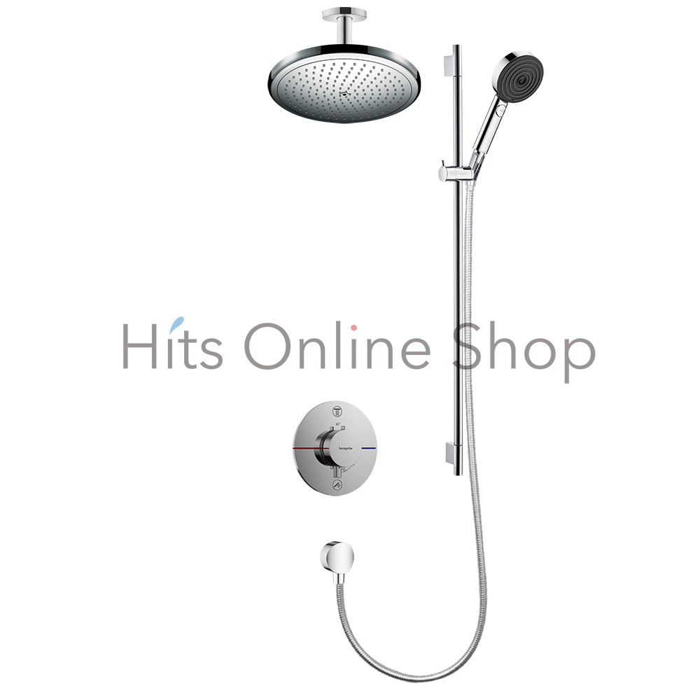 パルシファイ セレクトS ハンドシャワー+ShowerSelect Comfort S シャワーサーモスタット 埋込式 混合水栓 2アウトレット φ155+クロマ オーバーヘッドシャワー 280 1ジェット エア（天井）セット